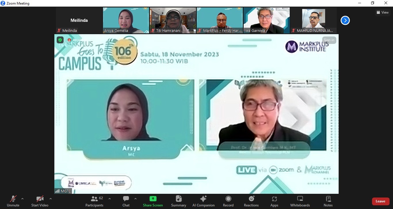 Rektor ITPLN Prof. Iwa Garniwa saat menjadi narasumber dalam program Markplus Goes to Campus yang dilaksanakan secara online. Dok. Tangkapan Layar 